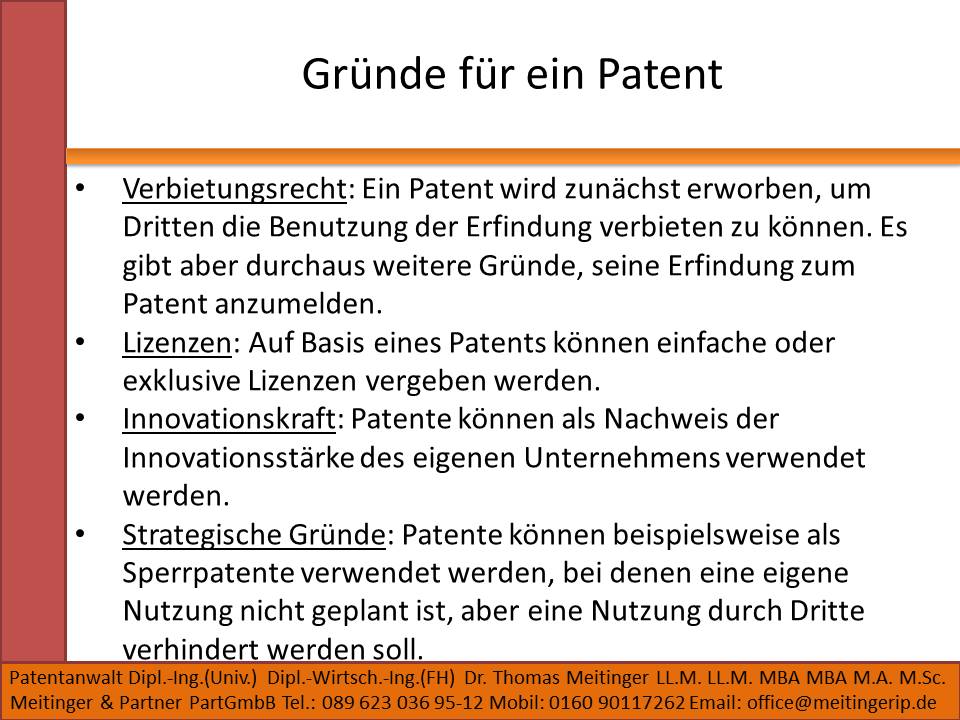 Gründe für ein Patent