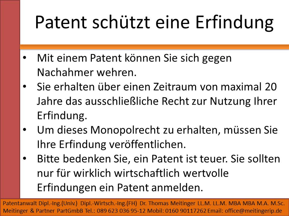 Patent schützt eine Erfindung