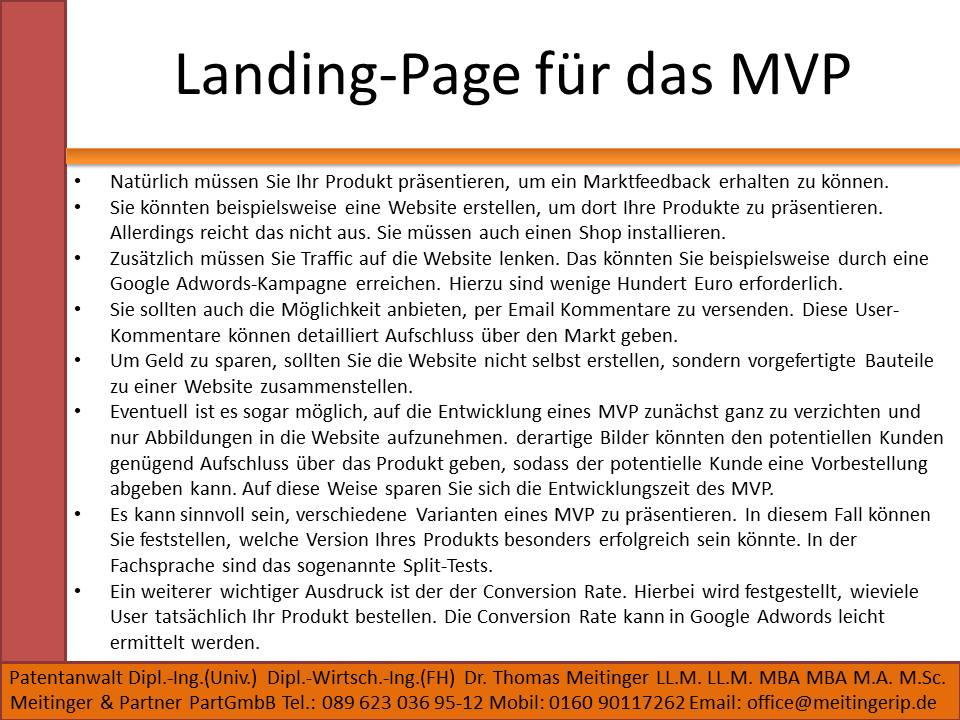 Landing-Page für das MVP